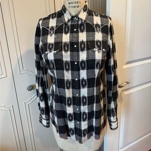 Ryan Michael western plaid Aztec snap Button-Down Shirt -Medium